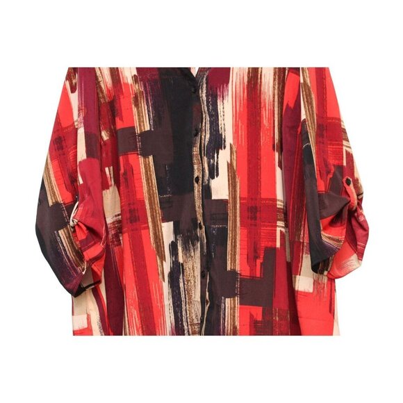 NWT Catherines Blouse Size 3X 26W 28W Abstract Button Front Stretch Career Boho - Picture 3 of 15